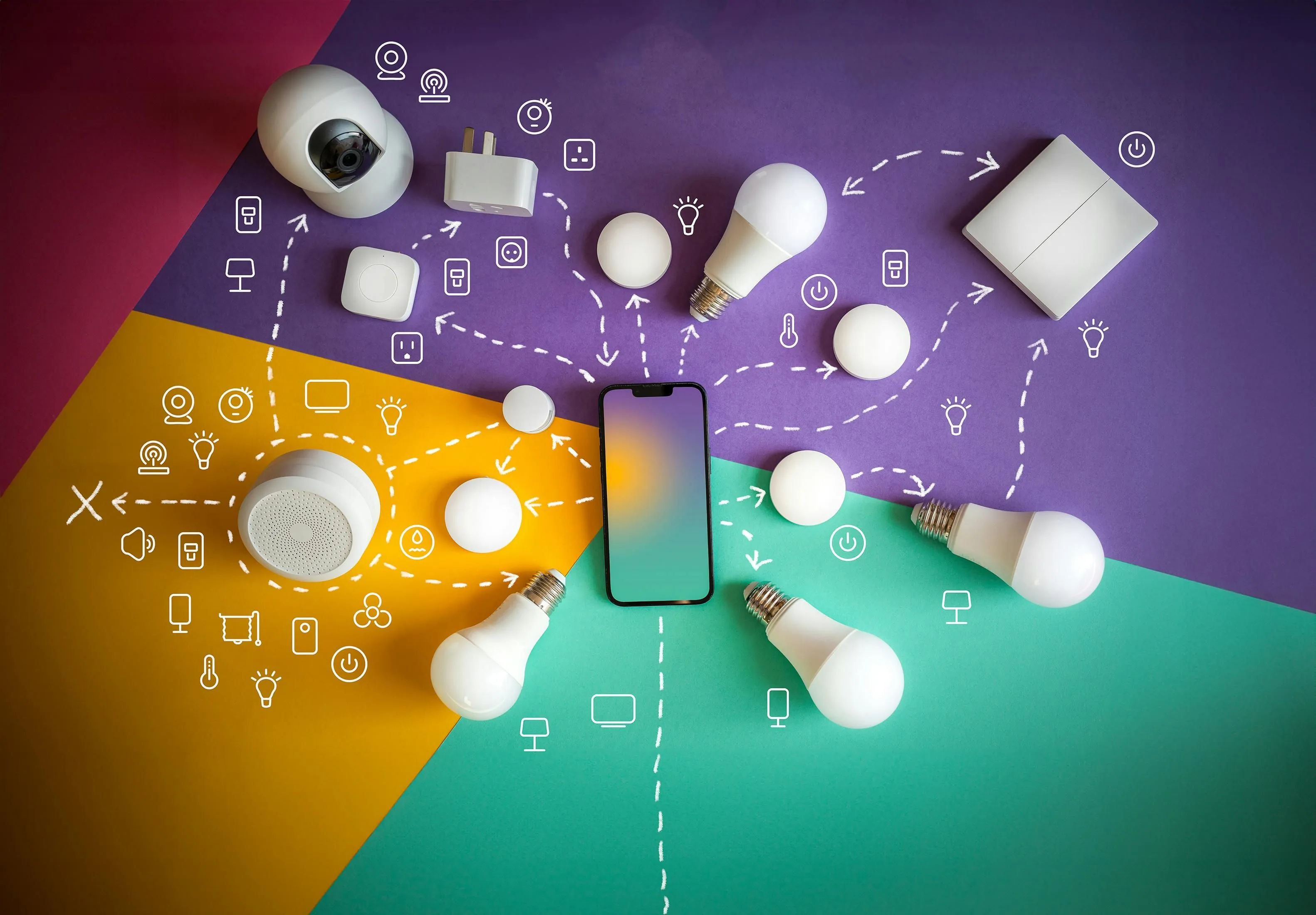 Smart Home Technology Light Bulbs Surrounding Smartphone