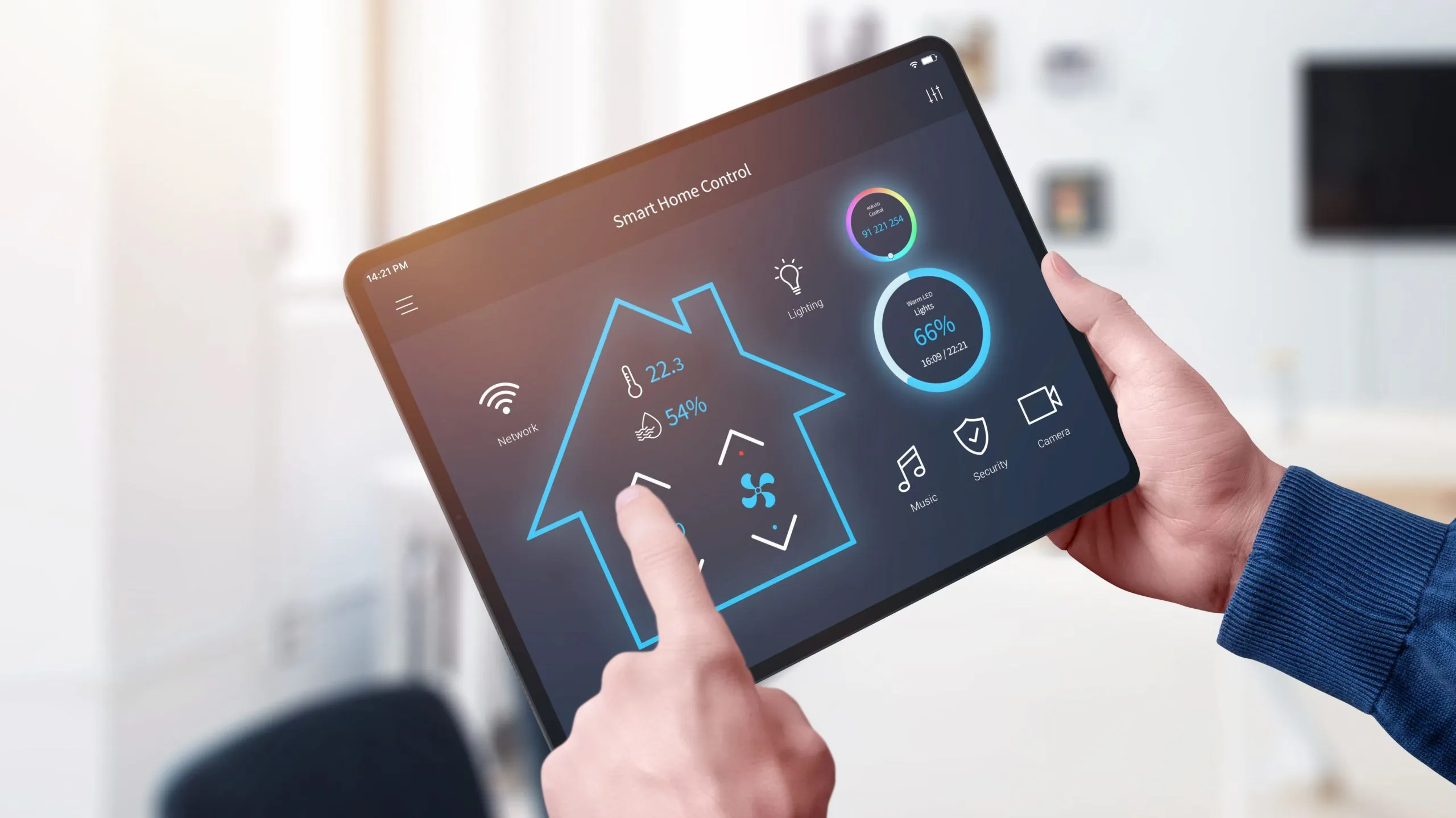 Smart Home System A person using a tablet to control their smart home system.